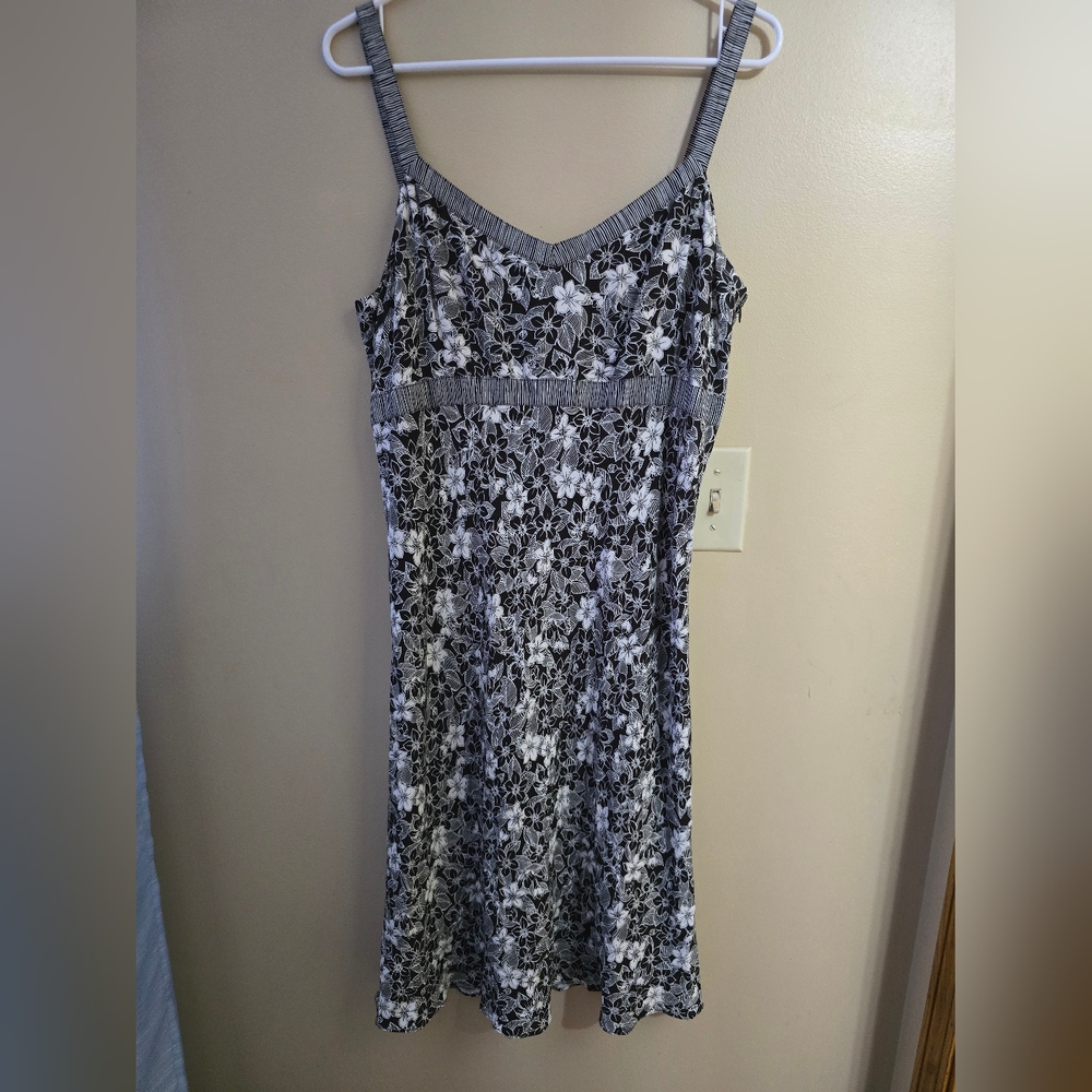 LOFT Black and White Floral Midi Dress